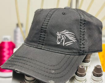 Distressed Horse Baseball Cap: Embroidered Equestrian Hat