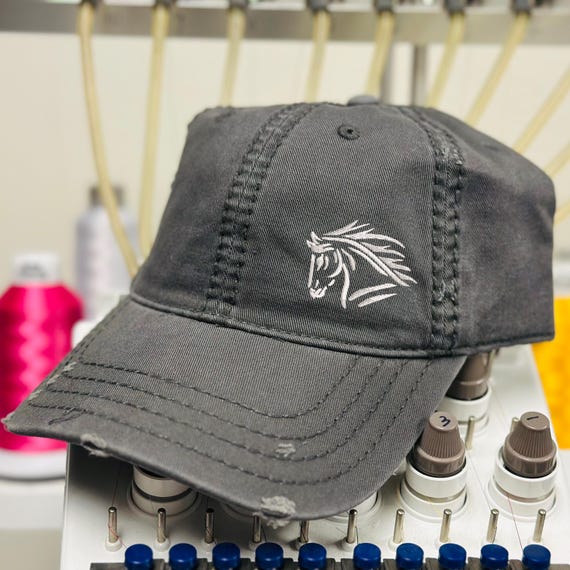 Distressed Horse Baseball Cap: Embroidered Equestrian Hat - Etsy display picture 3