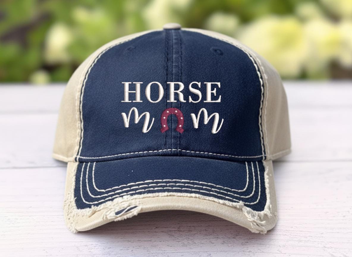 Horse Mom Hat: Distressed Cotton Baseball Cap, Equestrian 