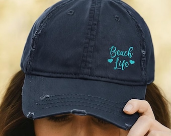 Beach Life Distressed Hat: Vacation Beach Bum Cap