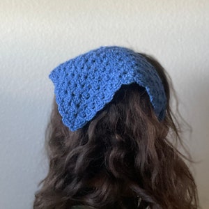 Blaues Gehäkeltes Haartuch - Handgemachtes Bandana Häkeln Jeansblau