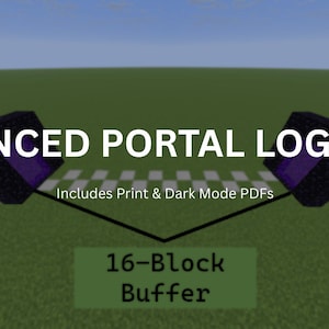 Könnte beinhalten: Ein Bild mit dem Text "ADVANCED PORTAL LOGISTICS" und "Includes Print & Dark Mode PDFs". Zwei schwarze und violette Portalstrukturen sind durch eine Linie mit einem grünen Rechteck mit dem Text "16-Block Buffer" verbunden.