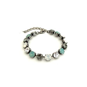 Opal Sparkle Austrian Crystal 8mm Bracelet / White Opal / Rare Pacific Opal / Clear / Neutral Black Diamond Grey / Antique Silver Plate