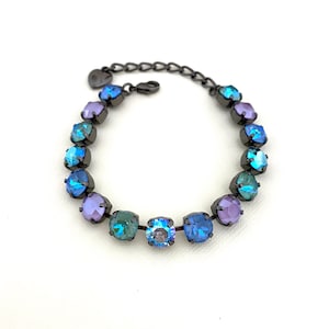 Mermaid Delite 8mm Crystal Bracelet / Hematite Gunmetal Setting / Iridescent Silky Sage & Ocean Delite / Lilac Purple