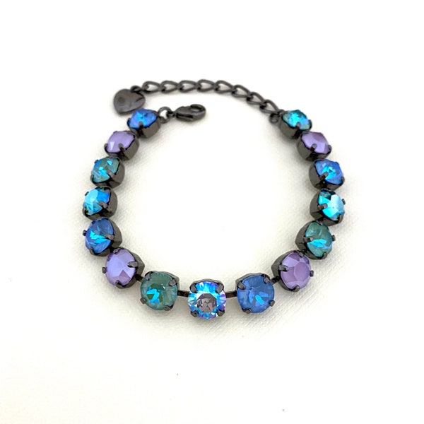 Bracelet en cristal Mermaid Delite 8mm / Réglage gunmetal hématite / Sauge soyeuse irisée et Delite océan / Violet lilas