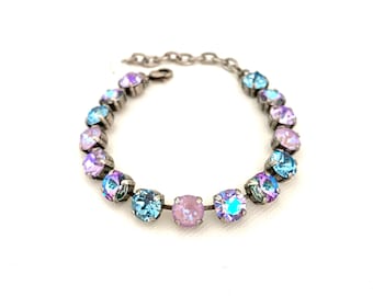 Unicorn Delite 8mm Crystal Bracelet / Adjustable Antique Silver / Rare Iridescent AB Crystals / Lavender Delite / Sparkle!