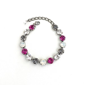 Evening Out 8mm Crystal Bracelet / Antique Silver / Black Patina / White Opal  / Frost / Fuchsia / Patina