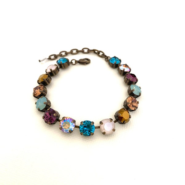 Pacific Nights 8mm Crystal Bracelet / Antique Brass / Iridescent AB / Pacific Opal / Peacock / Metallic / Neutral Bracelet / Fall Jewelry