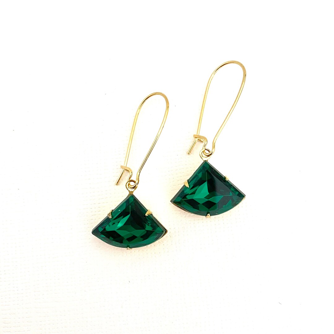 Boucles doreilles art déco vert émeraude / Réglage or / Fil - Etsy France