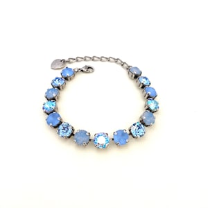 Light Blue 8mm Crystal 8mm Bracelet / Blue Opal / Light Sapphire Shimmer / Rare Power Blue Frost / Antique Silver