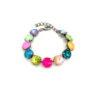 Spring Sparkle 12mm Crystal Color Splash Bracelet / Neon / Rainbow / AB / Multicolor / Antique Silver / Sparkling Style