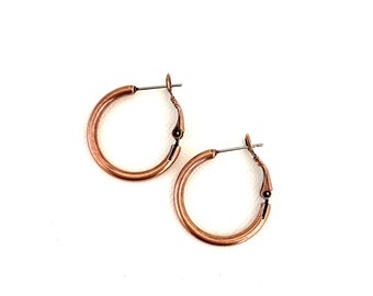 New In-Between Antique Copper Hoops ~ 25mm Hoop Earrings / Sturdy / Everyday Hoops / Lightweight Hoops