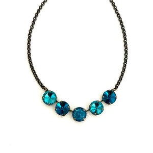 Teal Breeze 12mm Necklace / Antique Brass / Turquoise / Ice Teal / Five Crystal / Blue Green / Peacock Sparkle