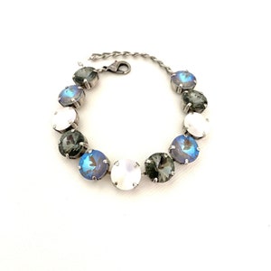 New Serene Gray Delite, Black Diamond and Rare Crystal Matte 12mm Bracelet / Antique Silver / Sparkling Crystals / Gray Bracelet