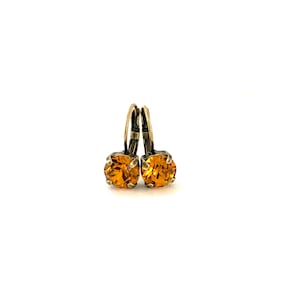 Topaz 8mm Crystal Earrings / Antique Brass / Fall and Autumn Sparkle / Drop Earrings
