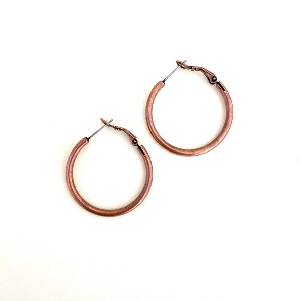 Antique Copper 33mm Hoop Earrings / Sturdy / Everyday Hoops / Lightweight