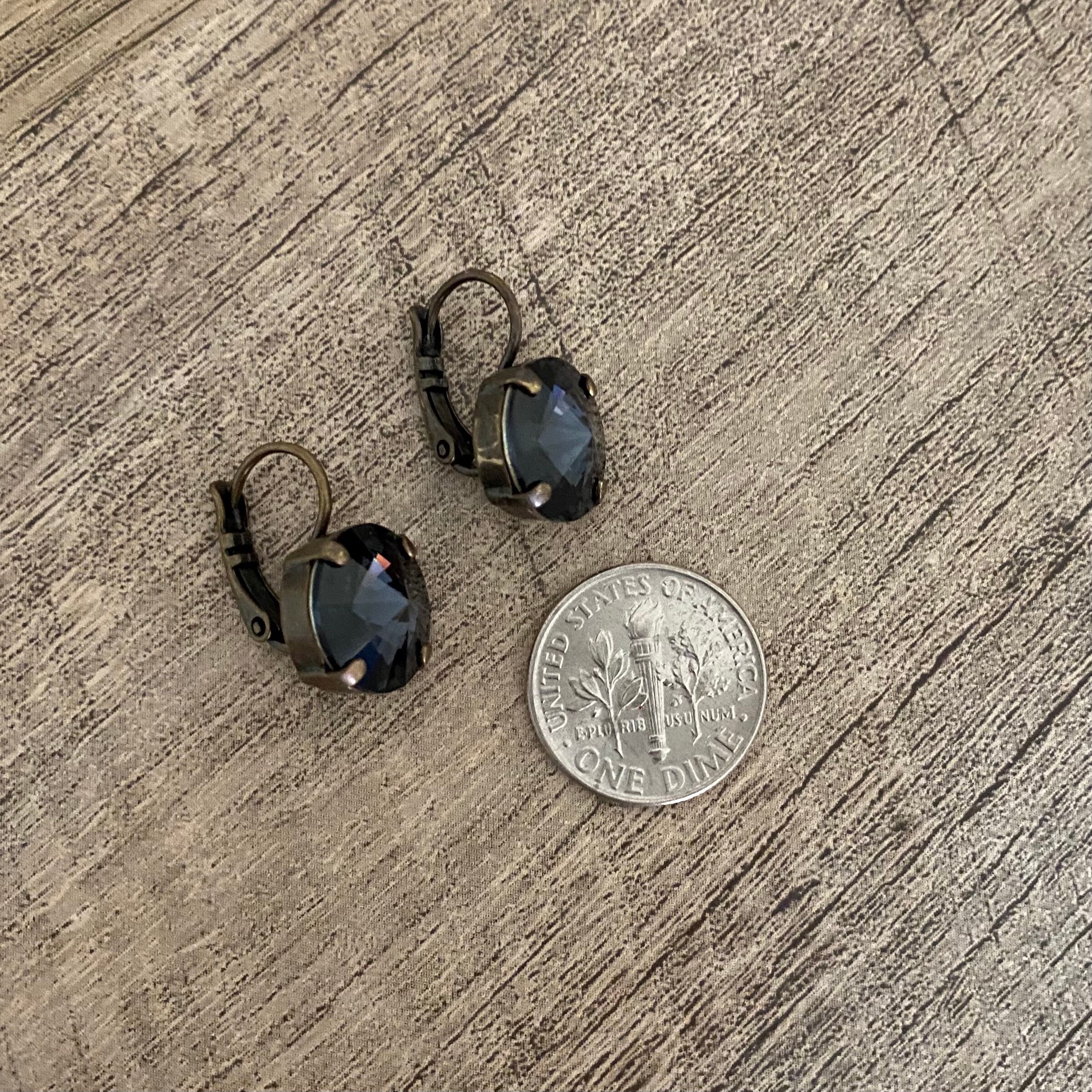 Graphite 12mm Round Crystal Earrings / Drop Dangle / Gray Grey Etsy