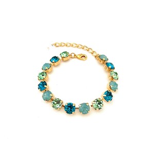 Minty Teal 8mm Austrian Crystal Bracelet / Yellow Gold / Mint Opal / Peridot / Indicolite / Peacock Blue / Mint Sparkle