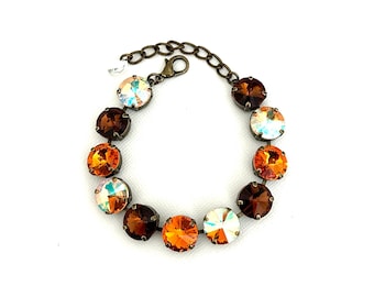 Pumpkin Sparkle 12mm Crystal Bracelet / Antique Brass / Smoked Topaz / AB / Pumpkin Orange / Fall and Autumn Sparkle