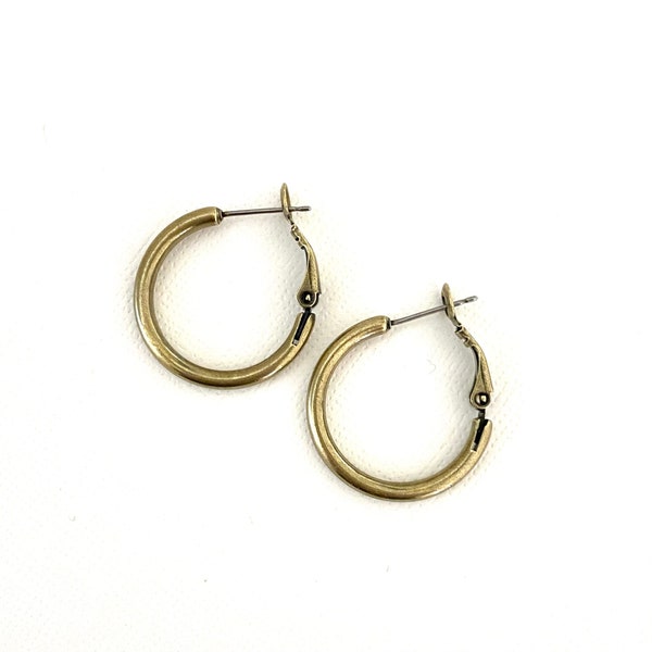 New In-Between Antique Brass Hoops ~ 25mm Hoop Earrings / Sturdy / Everyday Hoops / Lightweight Hoops