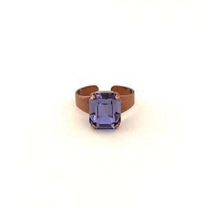 Sparkling Tanzanite 12mm Octagon Crystal Ring / Antique Copper Setting / Adjustable / Purple Ring /
