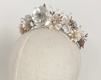 Wild flower tiara with special keshi pearl petals