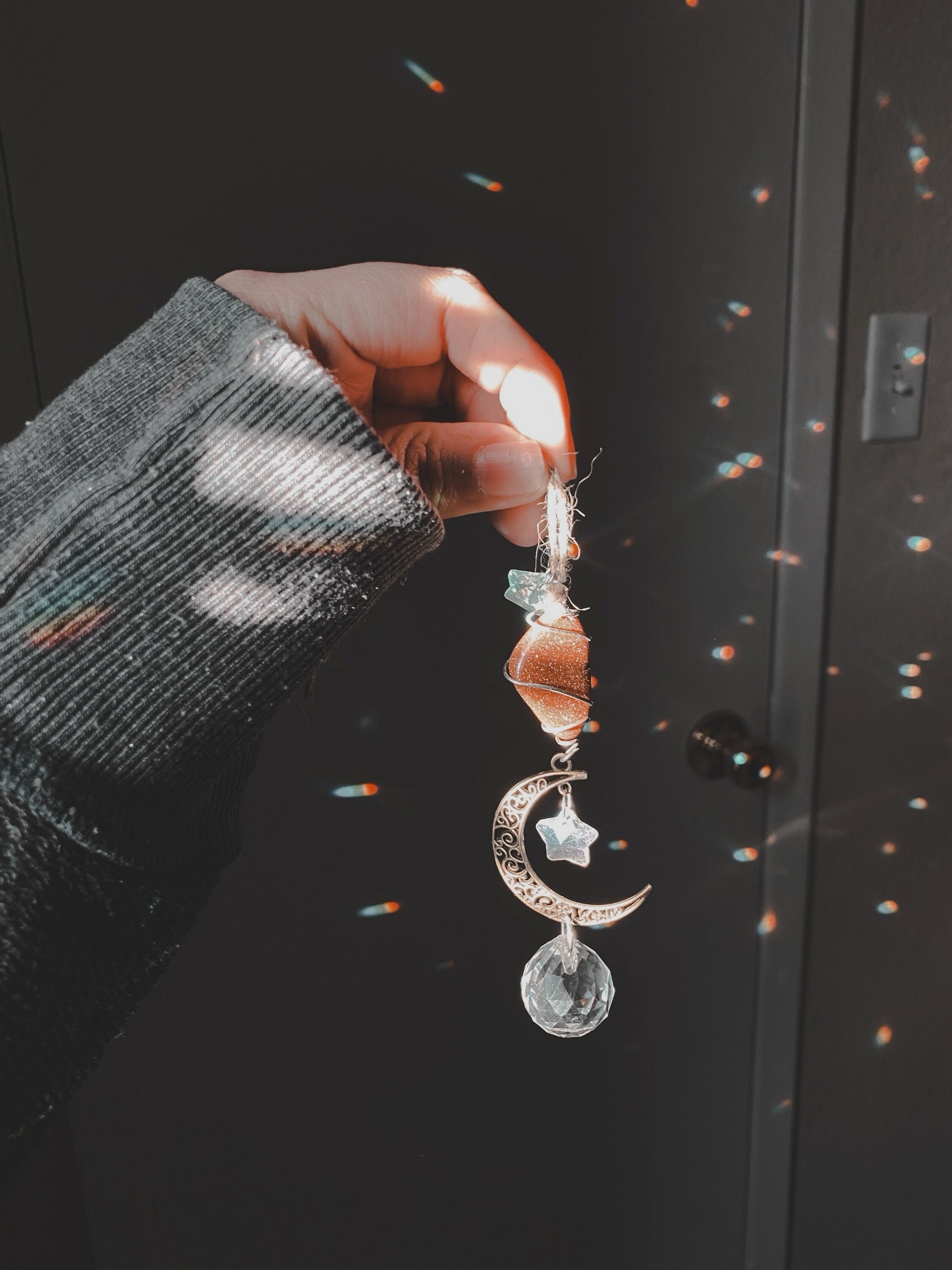 Crystal Sun Catcher for Car, Windows, Rose Quartz, green aventurine, obsidian, amethyst, Opalite, Birthday, girlfriend gift, vehicle