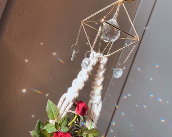 Crystal Sun Catcher Macrame Plant Hanger Valentines Day Free Shipping Girlfriend Love Gift Pink Roses Gold Accessories Home Decor Kawaii
