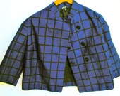 Vintage Marimekko blue and black windowpane check short lined swing jacket