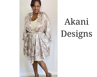 Animal Print Kimono Cardigan/ Animal Print Kimono Silk Robe/ Afro centric silk robe/ Animal Print Duster/ Duster