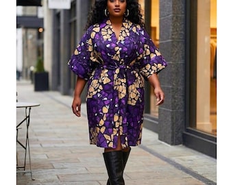 Purple / Brown Oversized Ankara kimono/ African Dress / African wax kimono/ African Print Duster/ African Clothing for women/ Christmas Gift