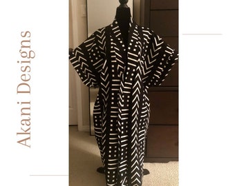 Kimono Ankara oversize/Abito africano/ Spolverino Bogolan nero/ Kimono con stampa africana/ Kimono africano/ Abito africano per donne/Regalo per lei