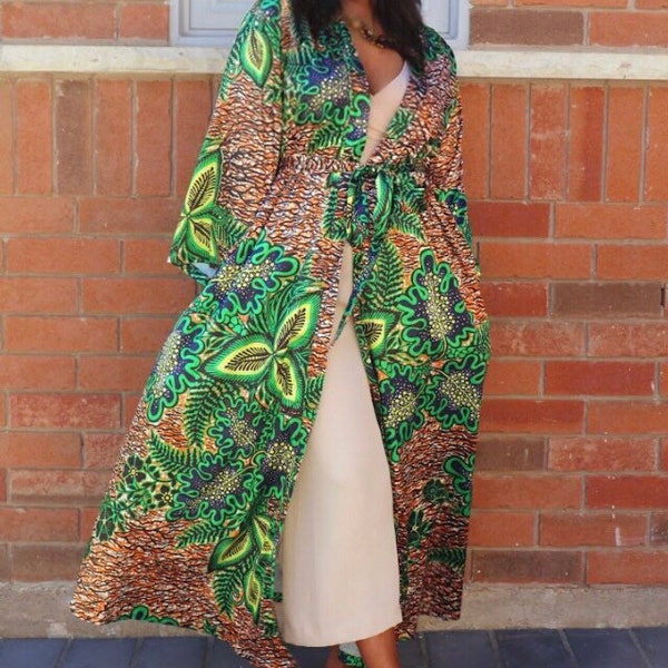 Ankara robe/ African print silk robe/ Afro centric silk robe/ Gift for her/ Swimsuit cover up / Full length Robe/African Print Duster