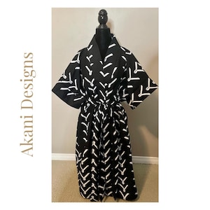Oversized Ankara Kimono/African Dress/ Black Cotton Mudcloth Duster/ African Print Kimono/ African outfit for women/ Summer Cover Up