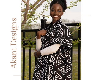 Oversized Ankara Kimono/African Dress/ Black Bogolan Duster/ African Print Kimono/ African Kimono/ African outfit for women/Gift for her