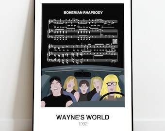 Cartel de la película Wayne's World, arte de la pared de la partitura musical, Boho Rhapsody, impresión de alta calidad, música de cine, película de 1992, arte minimalista, idea actual