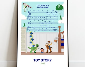Toy Story movie poster, music score wall art, You've got a Friend in Me, high quality print, film music, 1995 movie, minimalist art