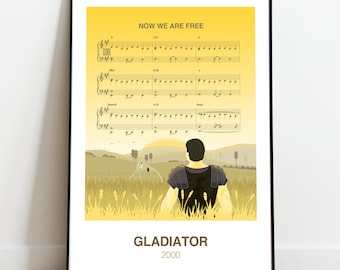 Gladiator movie poster, music score wall art, Now We Are Free, high quality print, film music, 2000 movie, minimalist art, present idea