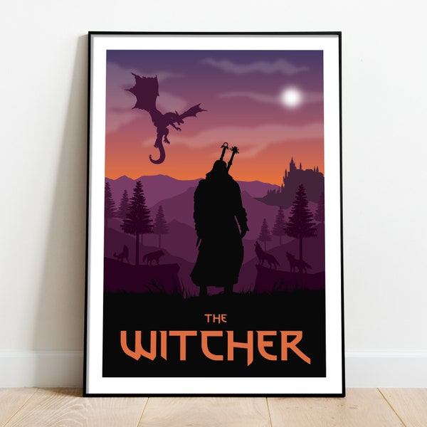 L'affiche de jeu Witcher, impression de jeu, affiche Geralt, art mural minimaliste