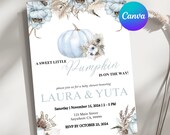 Pumpkin Baby Shower Invitation, Digital Baby Invite, Fall Baby Announcement, Pumpkin Theme, Baby Boy