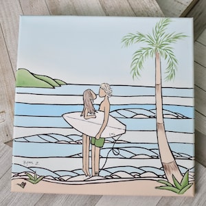Custom Surfer Couple Portrait - Personalized Wedding Gift - Engagement Gift - Couple Painting Gift - Surfer Boyfriend