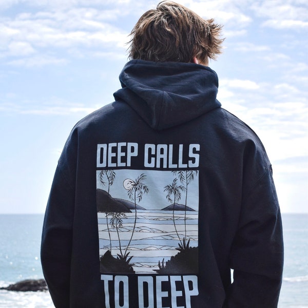 Deep Calls To Deep - Surf Art Hoodie - Black Hoodie for Surfers - Original Art Beach Hoodie