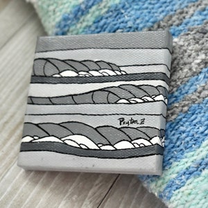Mini Canvas Waves - Surf Art - Surfer Desk Art - Beach Room Decor - Black and White Painting - Nursery Waves - 3x3 Canvas Painting