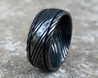 Banda de acero de Damasco para hombre, banda de boda de Damasco, anillo de Damasco, anillo de acero de Damasco para hombre, banda de Damasco hecha a mano, bandas hechas a mano de Damasco