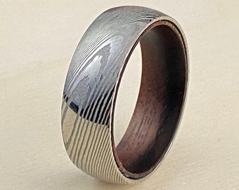 Anillos de boda de acero de Damasco ligeros, anillos de Damasco para hombre, banda de Damasco para hombre con incrustaciones de madera, anillo de acero de Damasco para hombre, anillo de Damasco