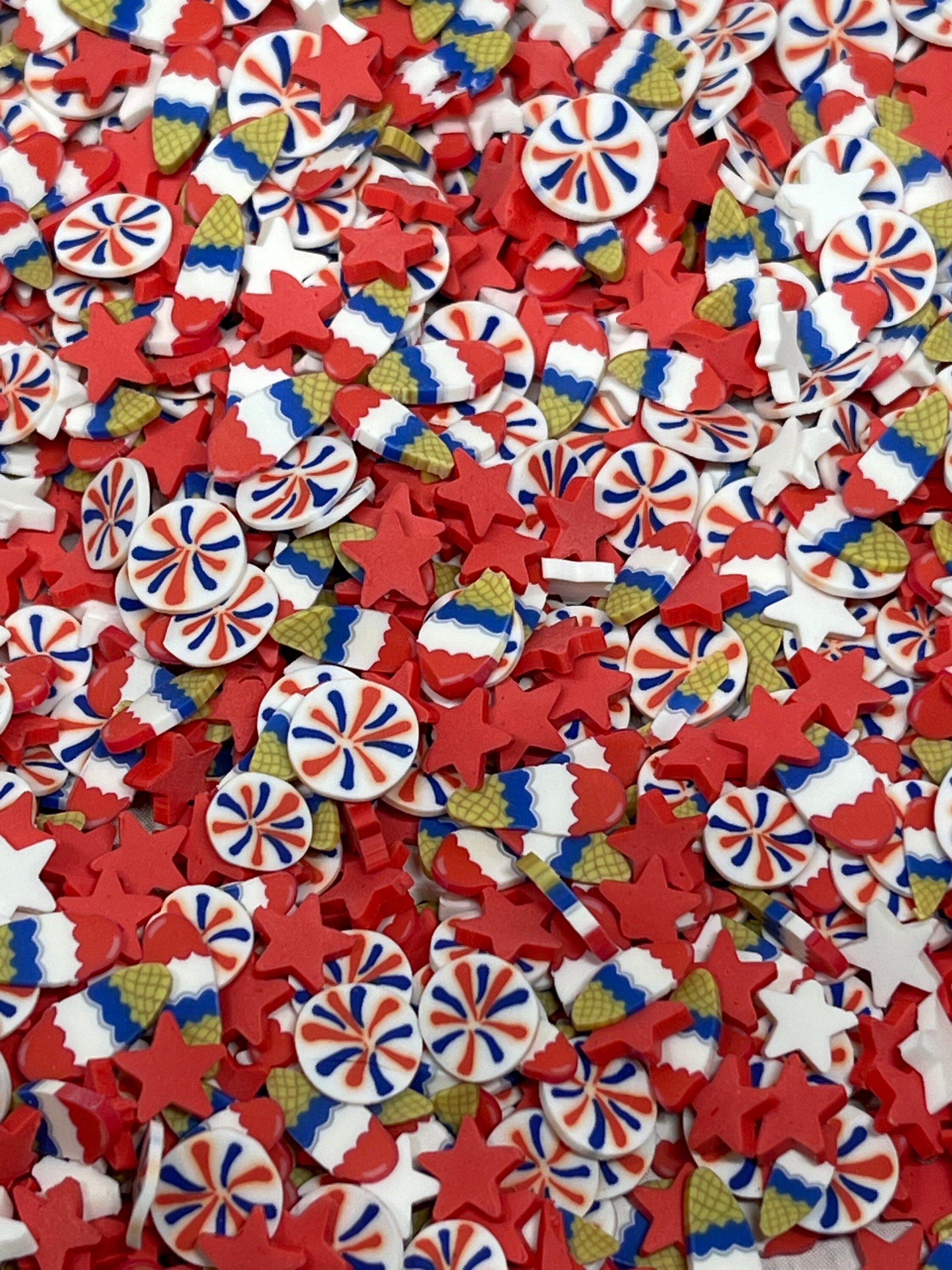 M&M Candy Red Blue 4th of July Fimo Slices Fake Clay Sprinkles Decoden