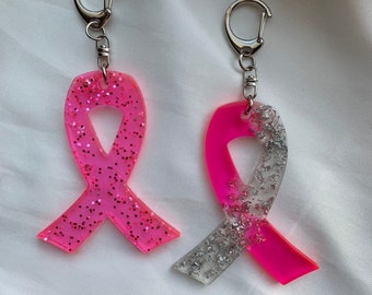 Awareness Ribbon Keychain & Magnet, Pink Ribbon Keychain, Ribbon Magnet, Ribbon Resin Keychain, Breast Cancer Awareness Month, Pink October