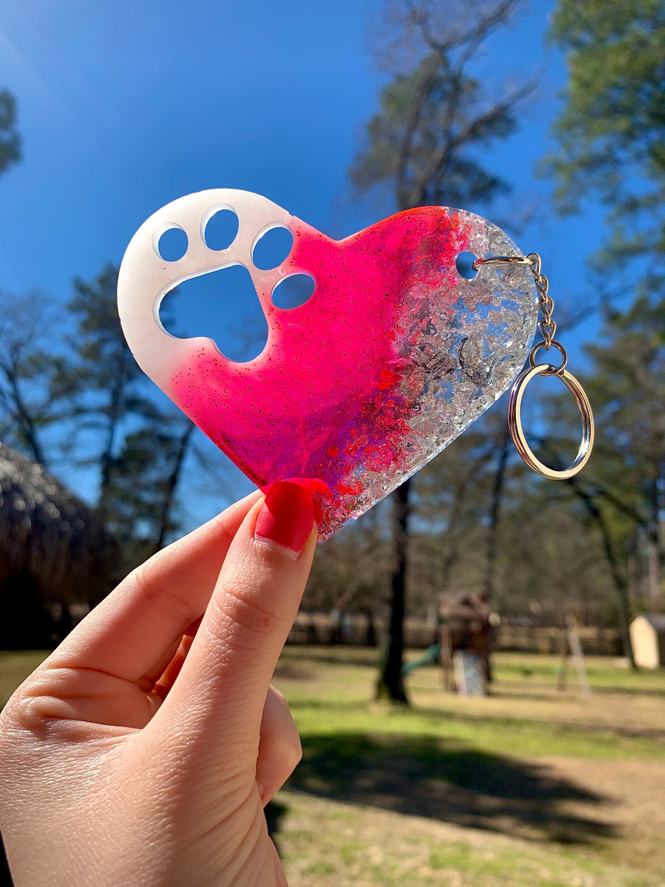 Custom Paw Heart Resin Keychain Dog Paw Resin Keychain Paw Etsy