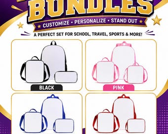 Sublimation Blank backpack, lunch bag and pencil bag bundle