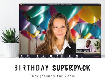 Birthday Zoom Background SUPERPACK - 12 Virtual Background Images for Zoom Birthday Parties